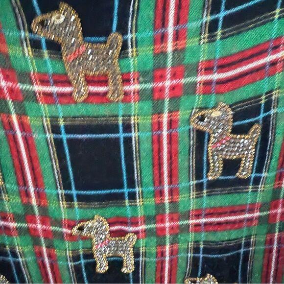 Talbots Merino Wool Tartan Plaid Rhinestone Embellished Scottish Terrier Dog XL - Picture 4 of 10